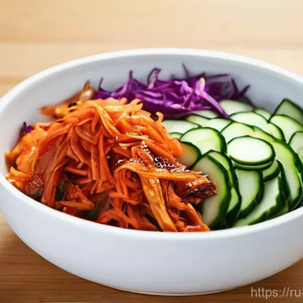 한식 주원료의 영양학적 효능 - **Prompt:** "A beautifully arranged shot of traditional Korean kimchi. The centerpiece is a large, r...