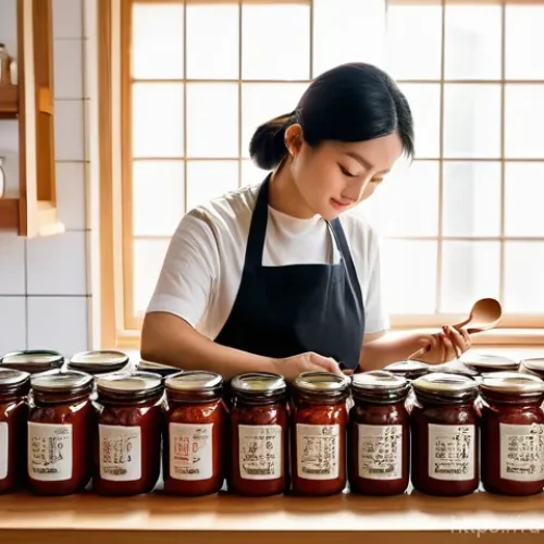 Home 21 한식 고추장 제조사별 특징 - **Prompt:** A visually rich and diverse display of various Gochujang (Korean chili paste) jars on a ...
