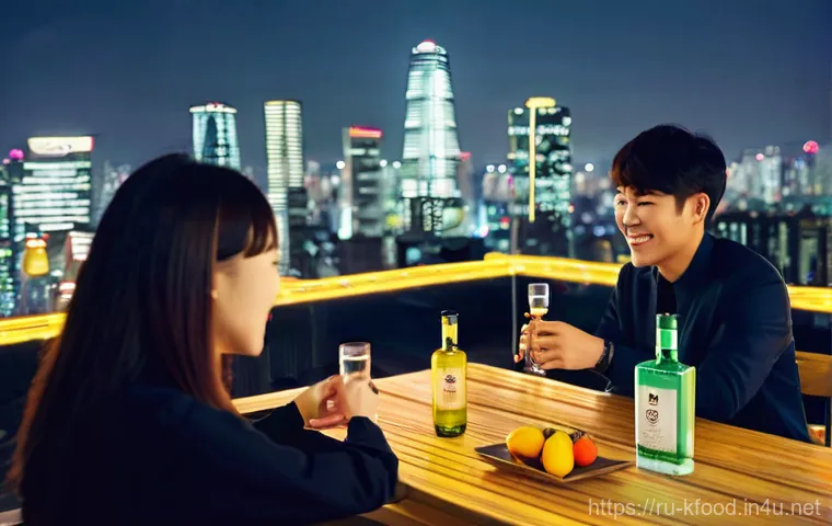 한식 전통주 추천 - **Prompt:** A close-up, inviting shot of a traditional Korean culinary scene, focusing on the harmon...