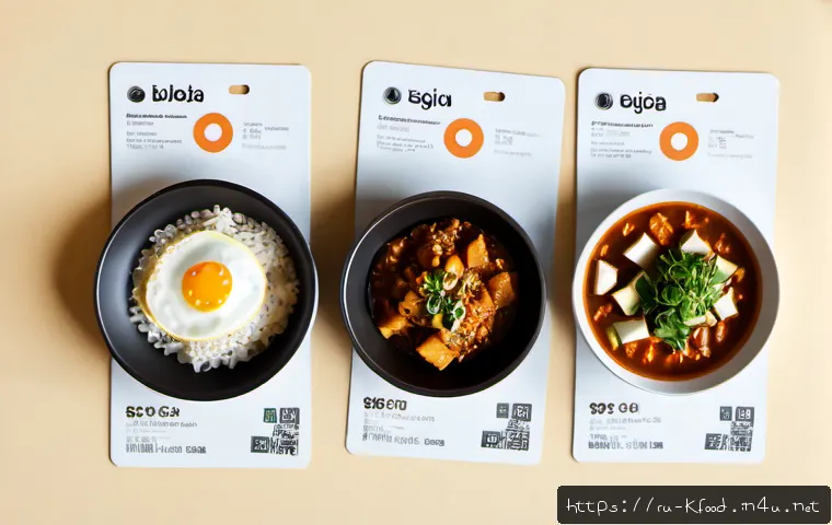 Home 17 한식 밀키트 가격 비교 - Photorealistic overhead comparison scene of three Korean-style meal kit packages opened on a clean k...