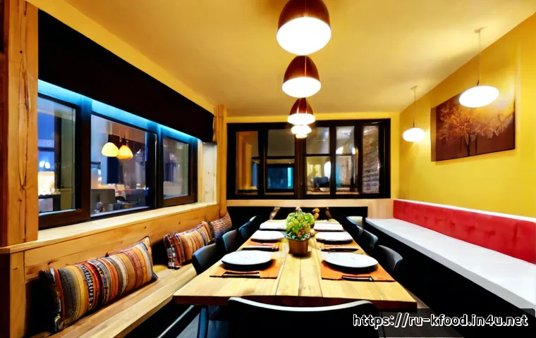 Home 17 한식 레스토랑 창업 아이디어 - Photorealistic modern Russian restaurant startup concept, cozy street-level dining room in Moscow st...